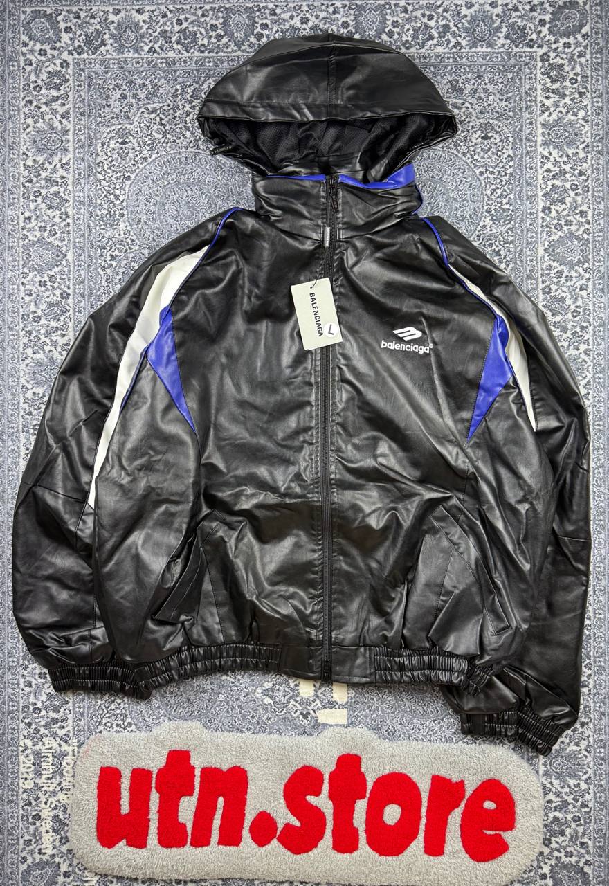 Куртка Balenciaga Logo-Embroidered Leather Track Jacket